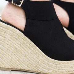 Plain  High Heeled  Velvet  Ankle Strap  Peep Toe  Date Wedge Sandals