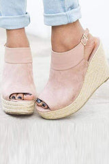 Plain  High Heeled  Velvet  Ankle Strap  Peep Toe  Date Wedge Sandals