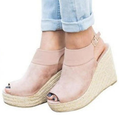 Plain  High Heeled  Velvet  Ankle Strap  Peep Toe  Date Wedge Sandals