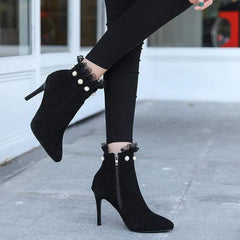 Mode spetsiga stilettstövlar i mocka 