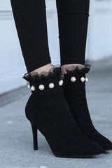 Mode spetsiga stilettstövlar i mocka 