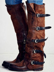 Ruffle Knä Boot med Spänne 