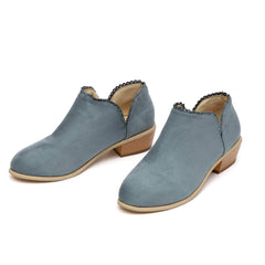 Låg klack för kvinnor med rund tå snörning Casual stövlar 