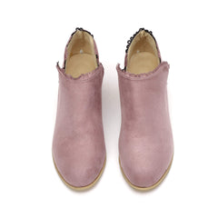 Låg klack för kvinnor med rund tå snörning Casual stövlar 