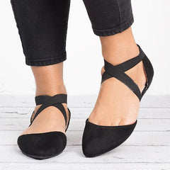 Plain  Flat  Velvet  Ankle Strap  Point Toe  Casual Date Comfort Flats