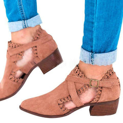 Kvinnor Chunky häl bälte spänne ankelboots 