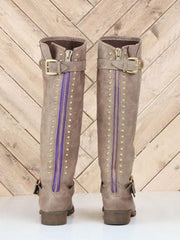 Rund tå platta knästövlar