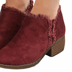 Vanlig Chunky medellång klack sammet rund tå Casual Date ankelstövlar 