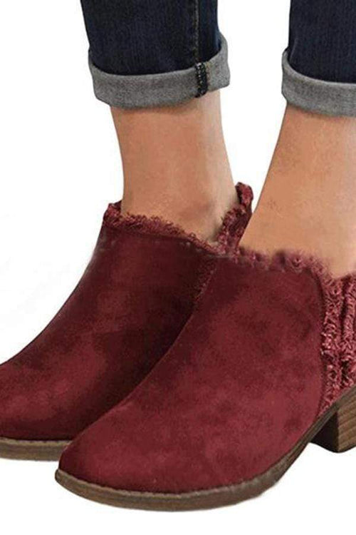 Vanlig Chunky medellång klack sammet rund tå Casual Date ankelstövlar 