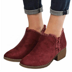 Vanlig Chunky medellång klack sammet rund tå Casual Date ankelstövlar 