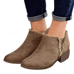 Vanlig Chunky medellång klack sammet rund tå Casual Date ankelstövlar 