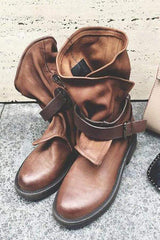 Plus storlek justerbart spänne mid-calf kvinnor motorcykel stövlar 