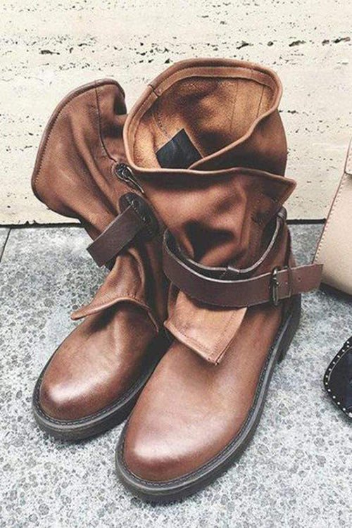 Plus storlek justerbart spänne mid-calf kvinnor motorcykel stövlar 