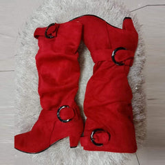 Mode metallknapp med spets tå högklackade stövlar 