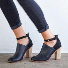 Vanliga Chunky Högklackade Rund Toe Date Outdoor Ankel Högklackat Stövlar 