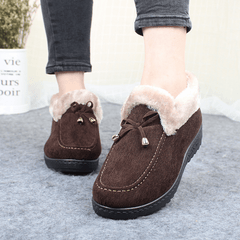 Kvinnor Vanliga medelålders sammet varma platta stövlar 