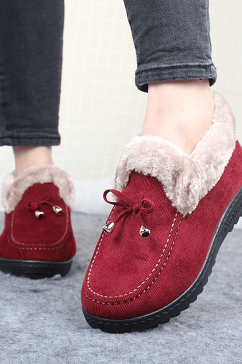 Kvinnor Vanliga medelålders sammet varma platta stövlar 