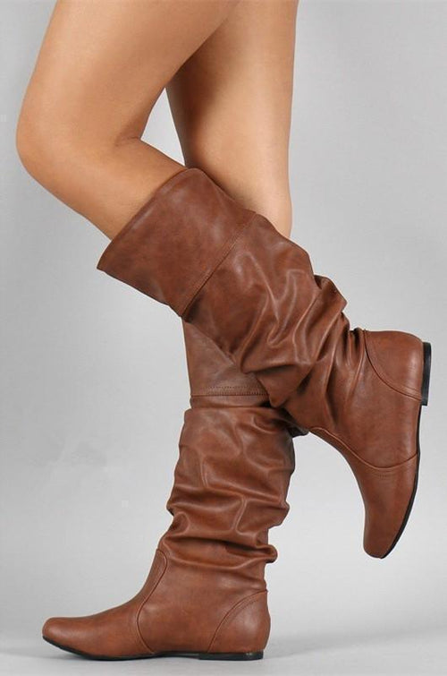 Mode Retro enfärgade stövlar med platt botten 