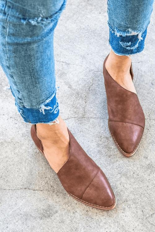 Mode Retro Spetsiga Grund Plattsula Skor 