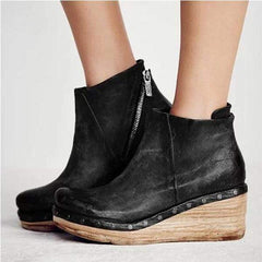 Fashion Leather Slope Heel Boots
