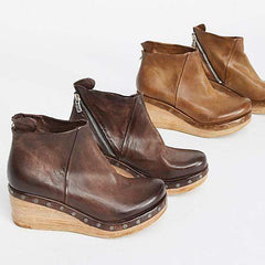 Fashion Leather Slope Heel Boots