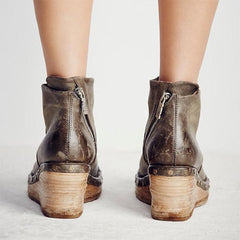 Fashion Leather Slope Heel Boots