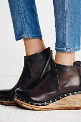 Fashion Leather Slope Heel Boots