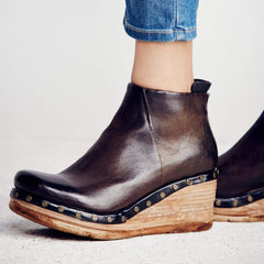 Fashion Leather Slope Heel Boots