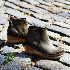 Fashion Leather Slope Heel Boots