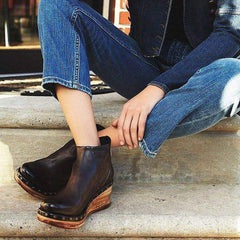 Fashion Leather Slope Heel Boots