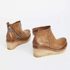 Fashion Leather Slope Heel Boots