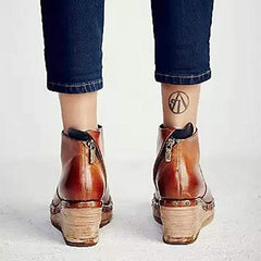 Fashion Leather Slope Heel Boots