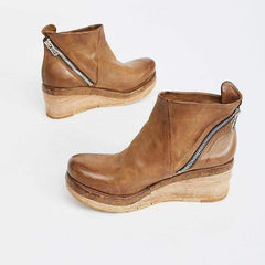 Fashion Leather Slope Heel Boots