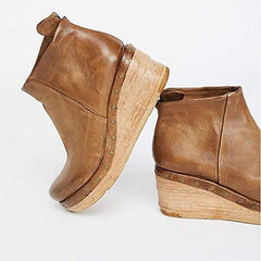 Fashion Leather Slope Heel Boots