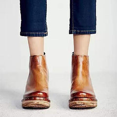 Fashion Leather Slope Heel Boots