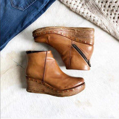 Fashion Leather Slope Heel Boots
