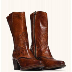 Snygga högklackade läderstövlar för kvinnor
