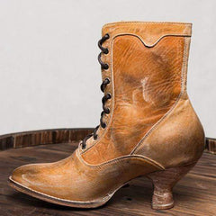 Vinter högklackat läderstövlar för kvinnor