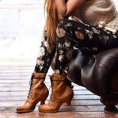 Vinter högklackat läderstövlar för kvinnor