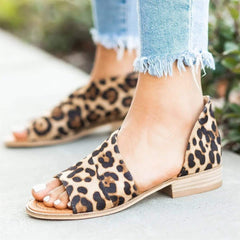 Peep Toe Leopard Sandals Casual Shoes