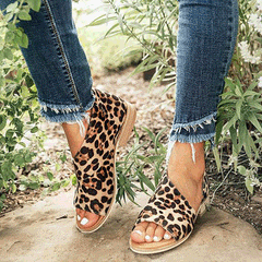 Peep Toe Leopard Sandals Casual Shoes