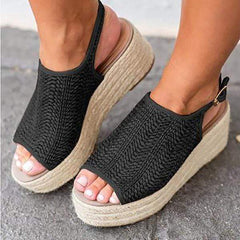 Peep Toe-vävsandaler med tjock sula