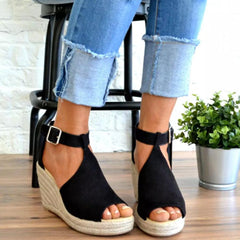 Plain Velvet Peep Toe Date Wedge Sandaler 
