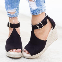 Plain Velvet Peep Toe Date Wedge Sandaler 