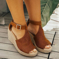 Plain Velvet Peep Toe Date Wedge Sandaler 