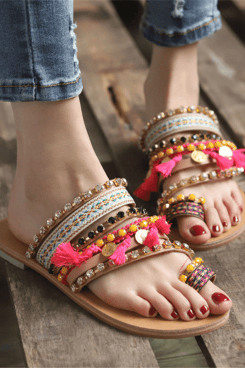 Vintage Ethnic   Style Tassel Flat Slippers