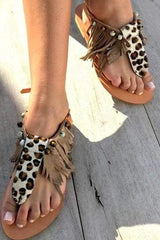 Leopard Print Tassel Sandals