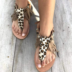 Leopard Print Tassel Sandals