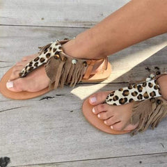 Leopard Print Tassel Sandals