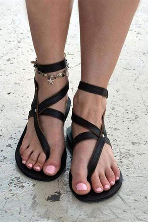 Roman Style Toe Buckle Flat Sandals